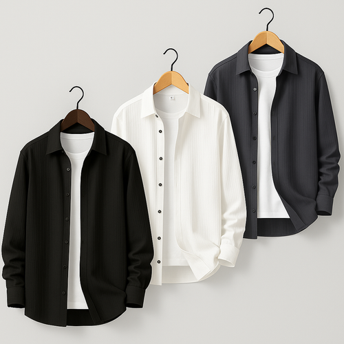 Men's 3 Shirt Combo – Black, White & Navy | Stylish Popcorn Fabric